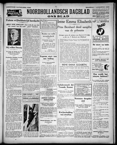 Noord-Hollandsch Dagblad : ons blad 1939-08-07