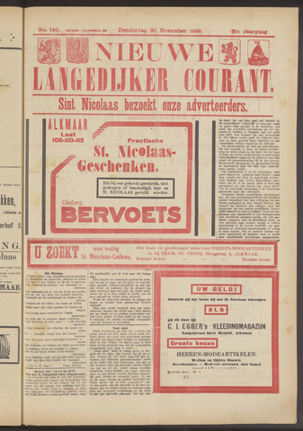 Nieuwe Langedijker Courant 1922-11-30