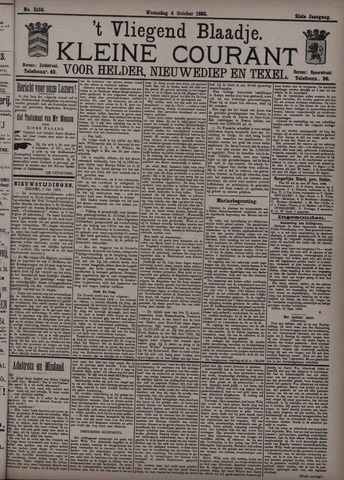 Vliegend blaadje : nieuws- en advertentiebode voor Den Helder 1893-10-04