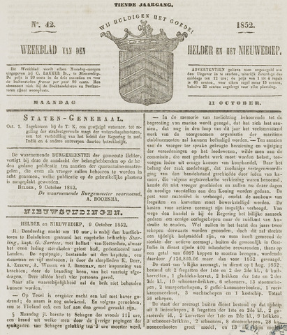 Weekblad van Den Helder en het Nieuwediep 1852-10-11