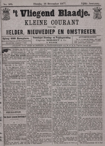Vliegend blaadje : nieuws- en advertentiebode voor Den Helder 1877-12-18