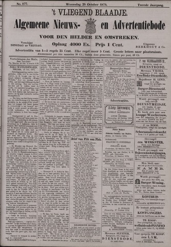 Vliegend blaadje : nieuws- en advertentiebode voor Den Helder 1874-10-28