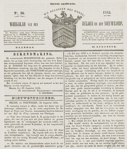 Weekblad van Den Helder en het Nieuwediep 1852-08-30