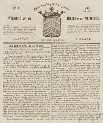 Weekblad van Den Helder en het Nieuwediep 1856-03-10
