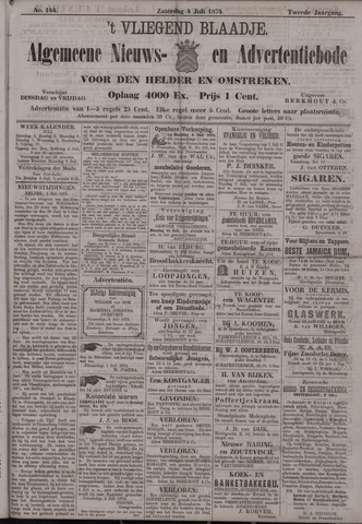 Vliegend blaadje : nieuws- en advertentiebode voor Den Helder 1874-07-04