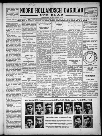 Noord-Hollandsch Dagblad : ons blad 1931-11-16
