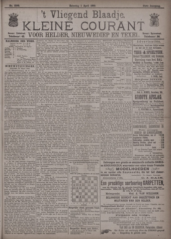 Vliegend blaadje : nieuws- en advertentiebode voor Den Helder 1893-04-01
