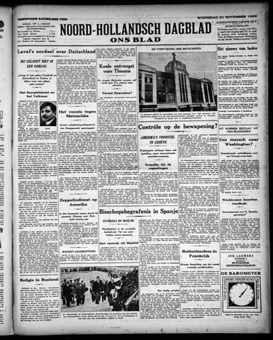 Noord-Hollandsch Dagblad : ons blad 1934-11-21