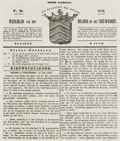 Weekblad van Den Helder en het Nieuwediep 1852-07-19