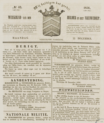 Weekblad van Den Helder en het Nieuwediep 1856-12-22