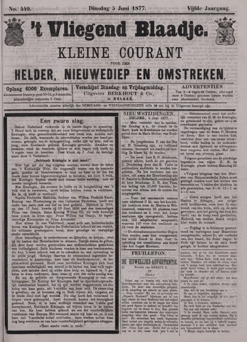 Vliegend blaadje : nieuws- en advertentiebode voor Den Helder 1877-06-05