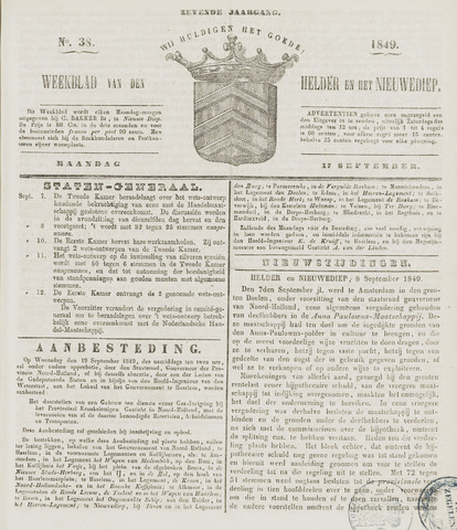 Weekblad van Den Helder en het Nieuwediep 1849-09-17
