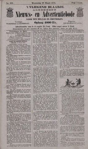 Vliegend blaadje : nieuws- en advertentiebode voor Den Helder 1874-03-18