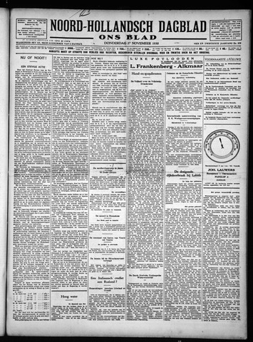 Noord-Hollandsch Dagblad : ons blad 1930-11-27
