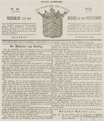 Weekblad van Den Helder en het Nieuwediep 1852-10-04