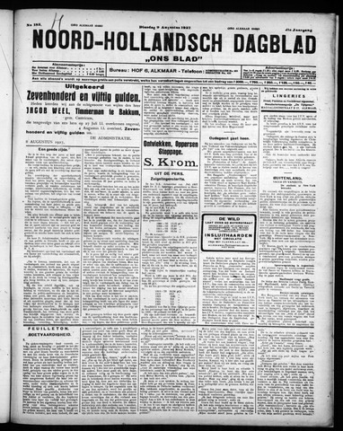 Noord-Hollandsch Dagblad : ons blad 1927-08-09