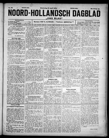 Noord-Hollandsch Dagblad : ons blad 1924-04-10