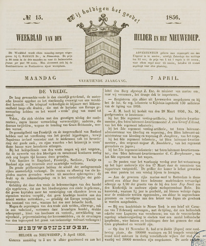 Weekblad van Den Helder en het Nieuwediep 1856-04-07