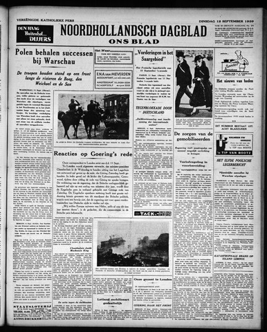 Noord-Hollandsch Dagblad : ons blad 1939-09-12