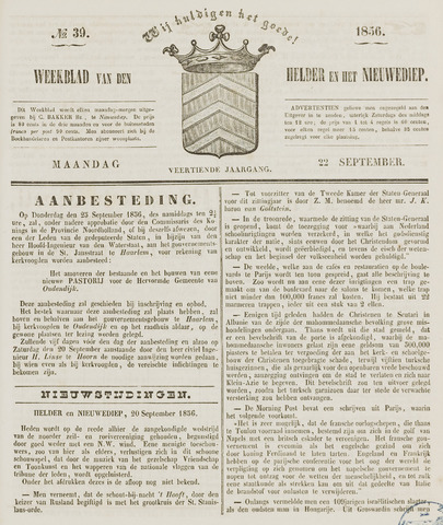 Weekblad van Den Helder en het Nieuwediep 1856-09-22