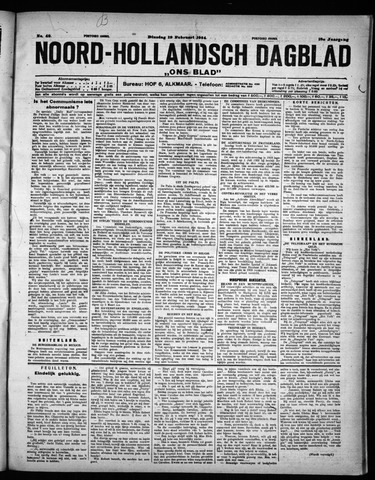 Noord-Hollandsch Dagblad : ons blad 1924-02-19
