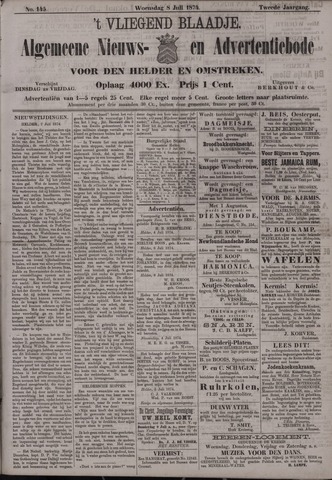 Vliegend blaadje : nieuws- en advertentiebode voor Den Helder 1874-07-08