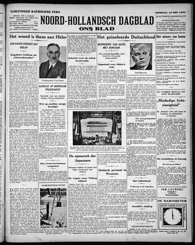 Noord-Hollandsch Dagblad : ons blad 1933-05-16