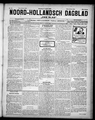 Noord-Hollandsch Dagblad : ons blad 1928-04-17