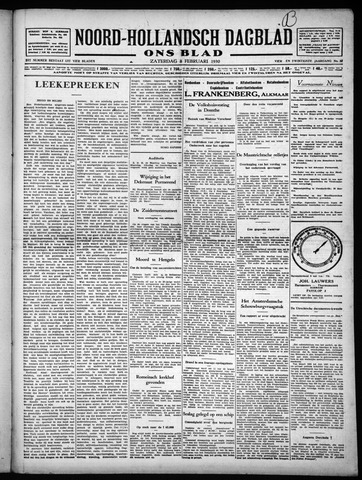 Noord-Hollandsch Dagblad : ons blad 1930-02-08