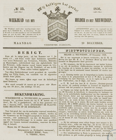 Weekblad van Den Helder en het Nieuwediep 1856-12-29