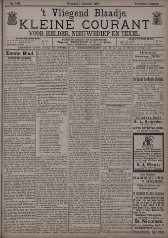 Vliegend blaadje : nieuws- en advertentiebode voor Den Helder 1886-12-01