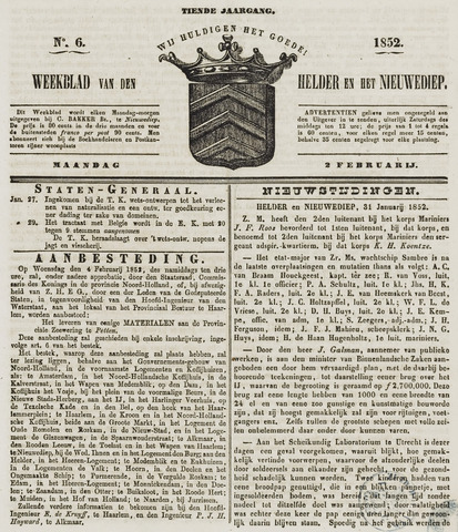 Weekblad van Den Helder en het Nieuwediep 1852-02-02