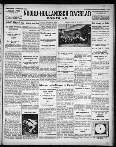 Noord-Hollandsch Dagblad : ons blad 1933-11-23