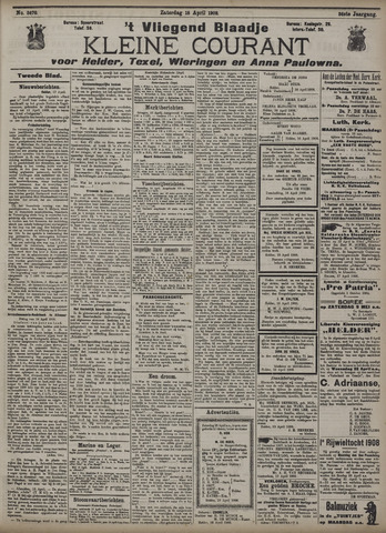 Vliegend blaadje : nieuws- en advertentiebode voor Den Helder 1908-04-18