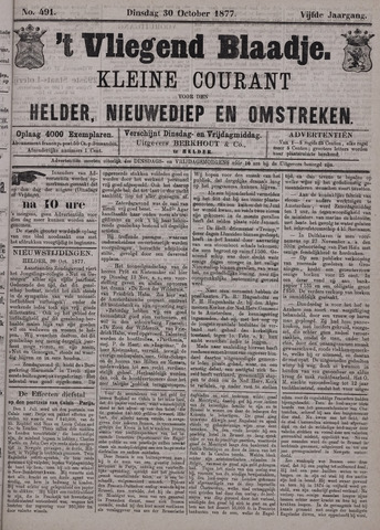 Vliegend blaadje : nieuws- en advertentiebode voor Den Helder 1877-10-30