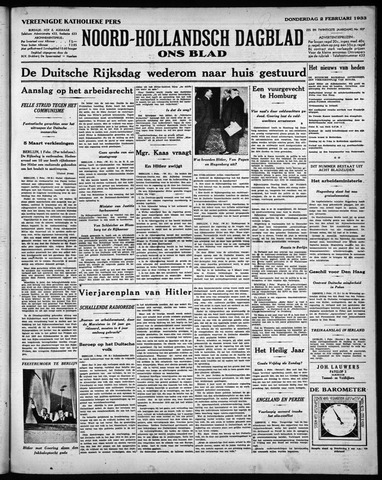 Noord-Hollandsch Dagblad : ons blad 1933-02-02