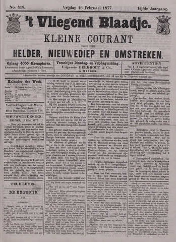 Vliegend blaadje : nieuws- en advertentiebode voor Den Helder 1877-02-16