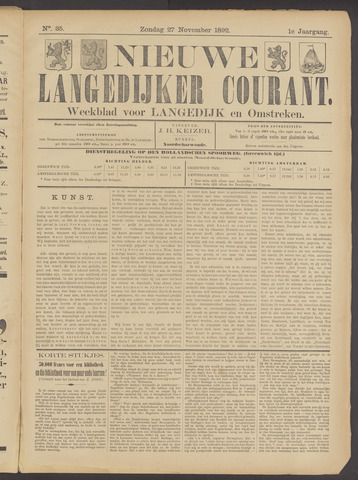 Nieuwe Langedijker Courant 1892-11-27