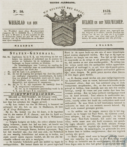 Weekblad van Den Helder en het Nieuwediep 1852-03-01