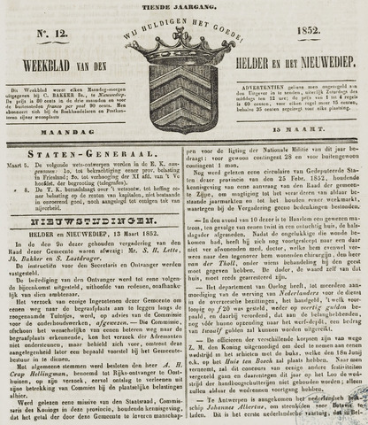 Weekblad van Den Helder en het Nieuwediep 1852-03-15
