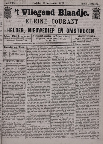Vliegend blaadje : nieuws- en advertentiebode voor Den Helder 1877-11-16