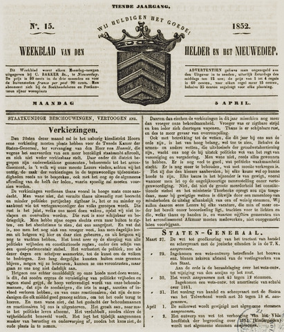 Weekblad van Den Helder en het Nieuwediep 1852-04-05