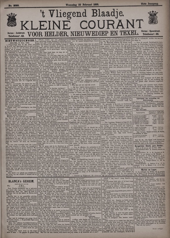 Vliegend blaadje : nieuws- en advertentiebode voor Den Helder 1893-02-22