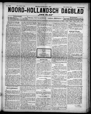 Noord-Hollandsch Dagblad : ons blad 1927-11-29