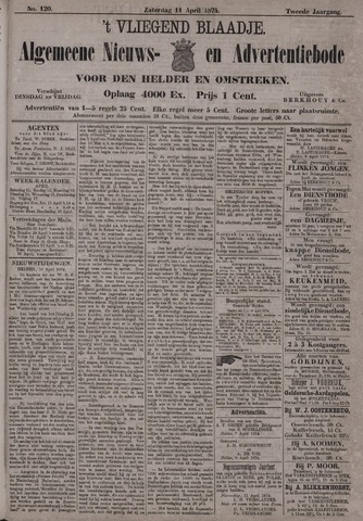 Vliegend blaadje : nieuws- en advertentiebode voor Den Helder 1874-04-11