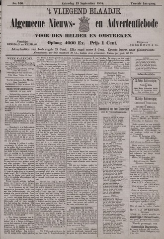 Vliegend blaadje : nieuws- en advertentiebode voor Den Helder 1874-09-19