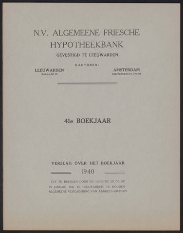 Jaarverslagen Algemeene Friesche Hypotheekbank 1940