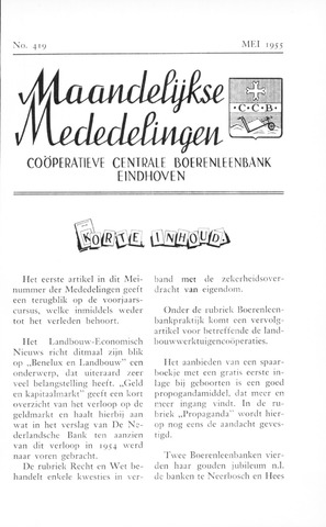 blad 'Maandelijkse Mededelingen' (CCB) 1955-05-01