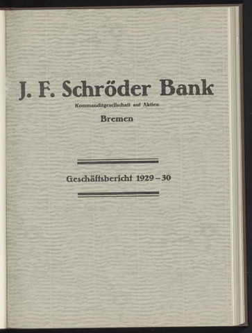 Geschäftsberichte Bankhaus Schröder 1929