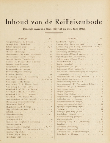 blad 'De Raiffeisen-bode' (CCRB) 1922-07-01
